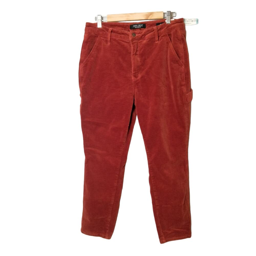 Judy Blue Sz 30 Burnt Red Corduroy Carpenter Pants Stretch Slim Fit